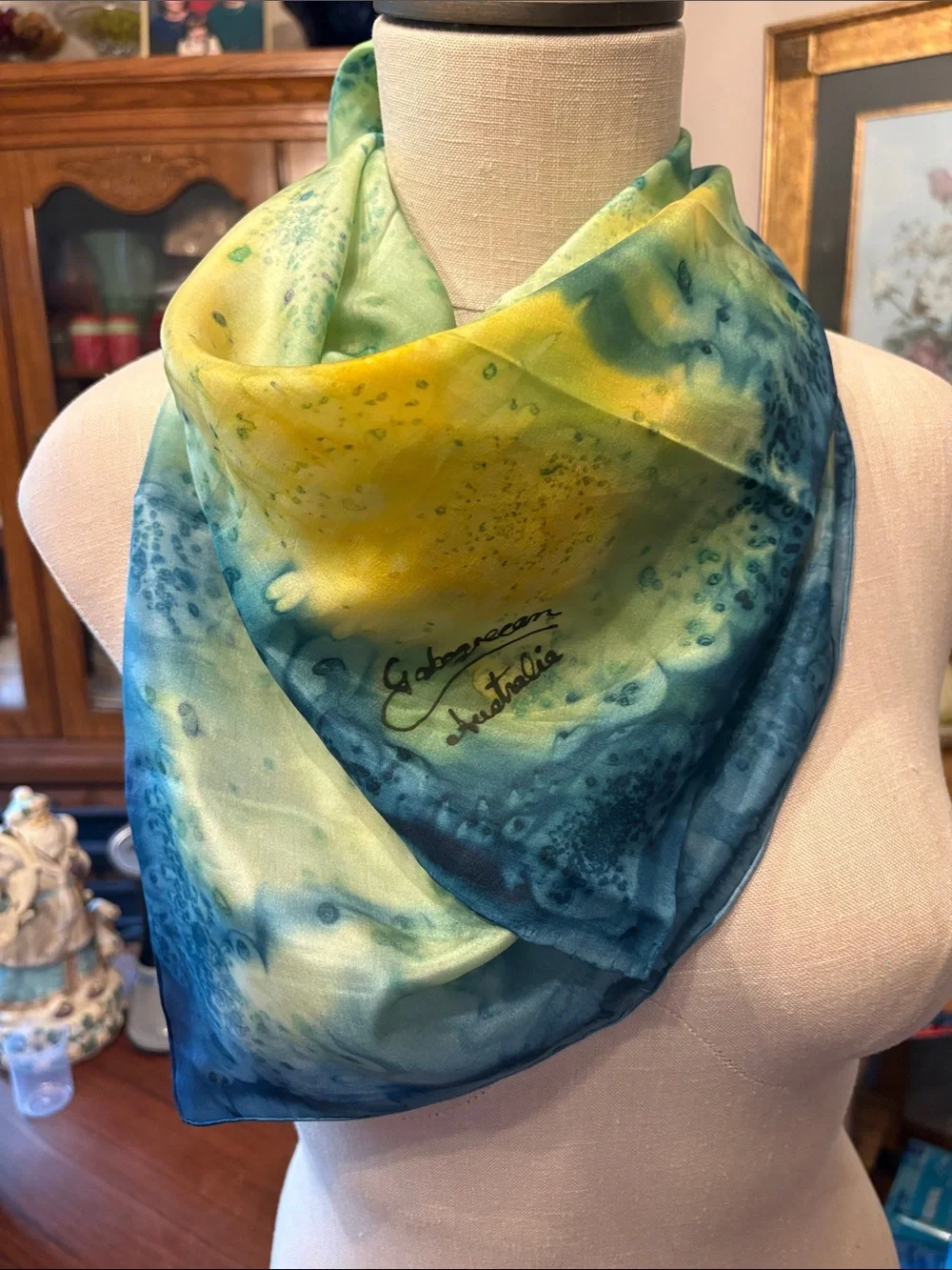 Vintage silk hand painted scarf by Australian Artist Gaborvecan